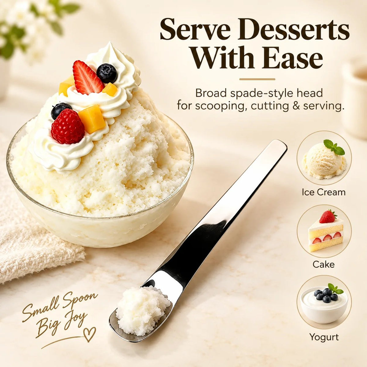 316L Stainless Steel Dessert Spade Spoon, Mirror Polished Thick Multi‑Purpose Spoon🥄