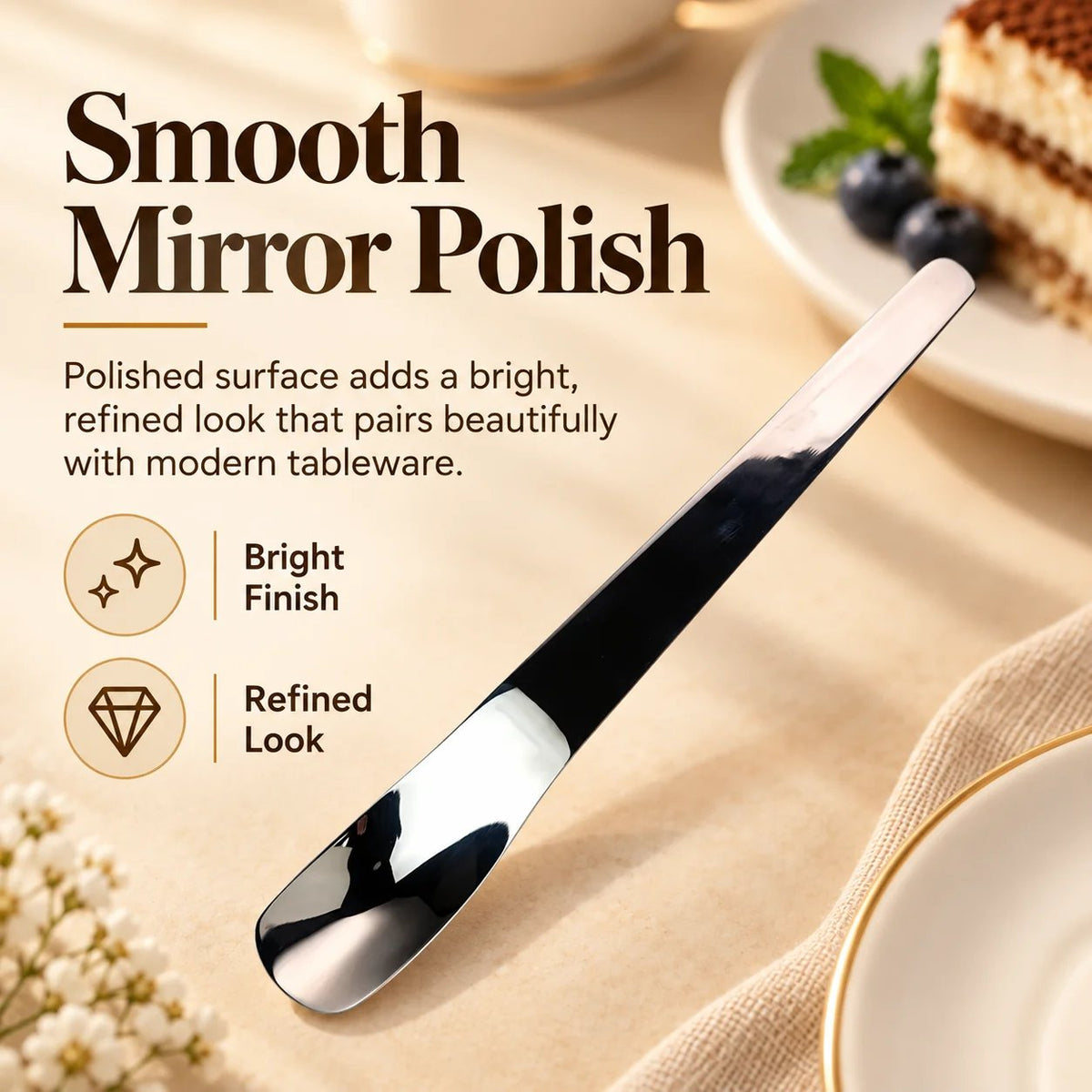 316L Stainless Steel Dessert Spade Spoon, Mirror Polished Thick Multi‑Purpose Spoon🥄