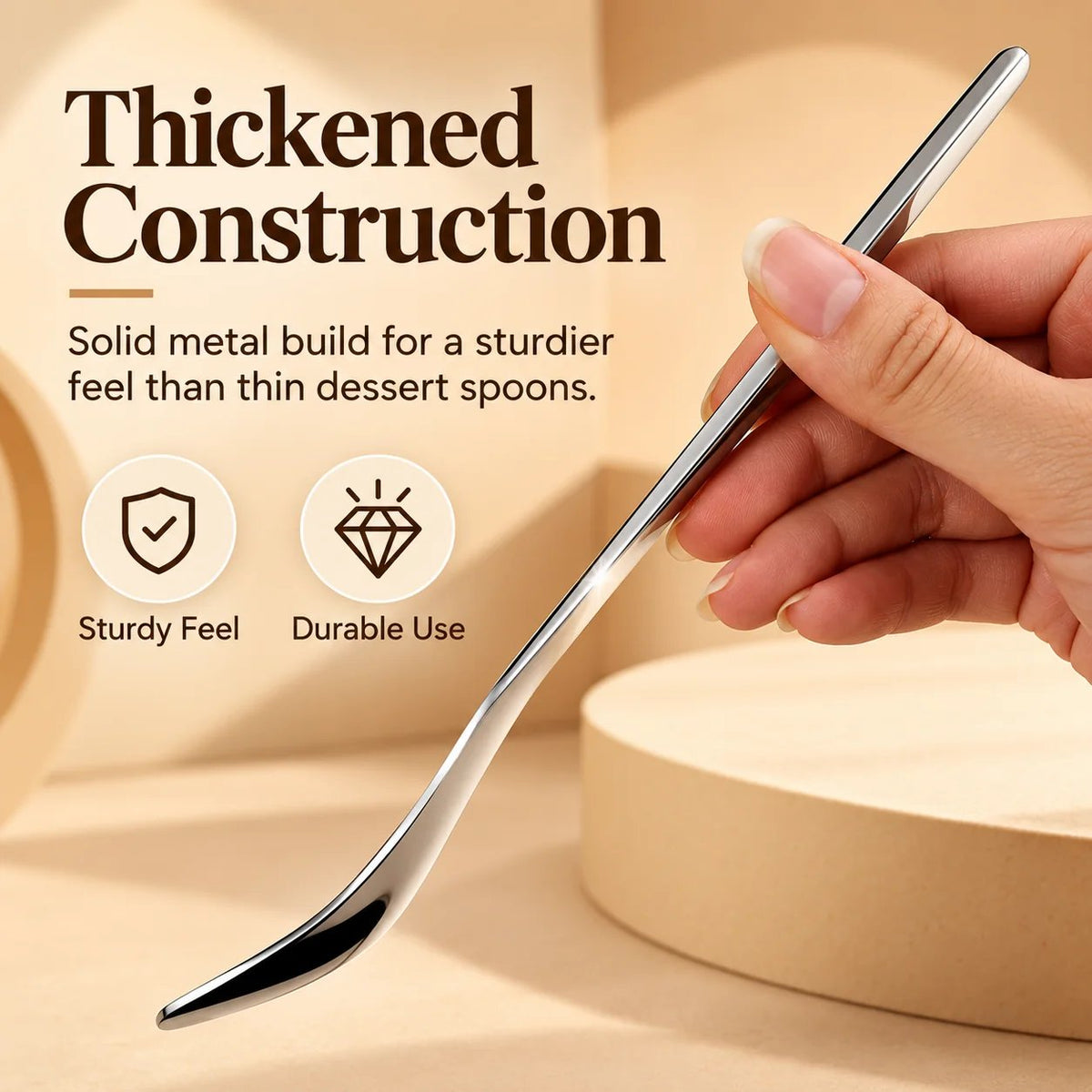 316L Stainless Steel Dessert Spade Spoon, Mirror Polished Thick Multi‑Purpose Spoon🥄