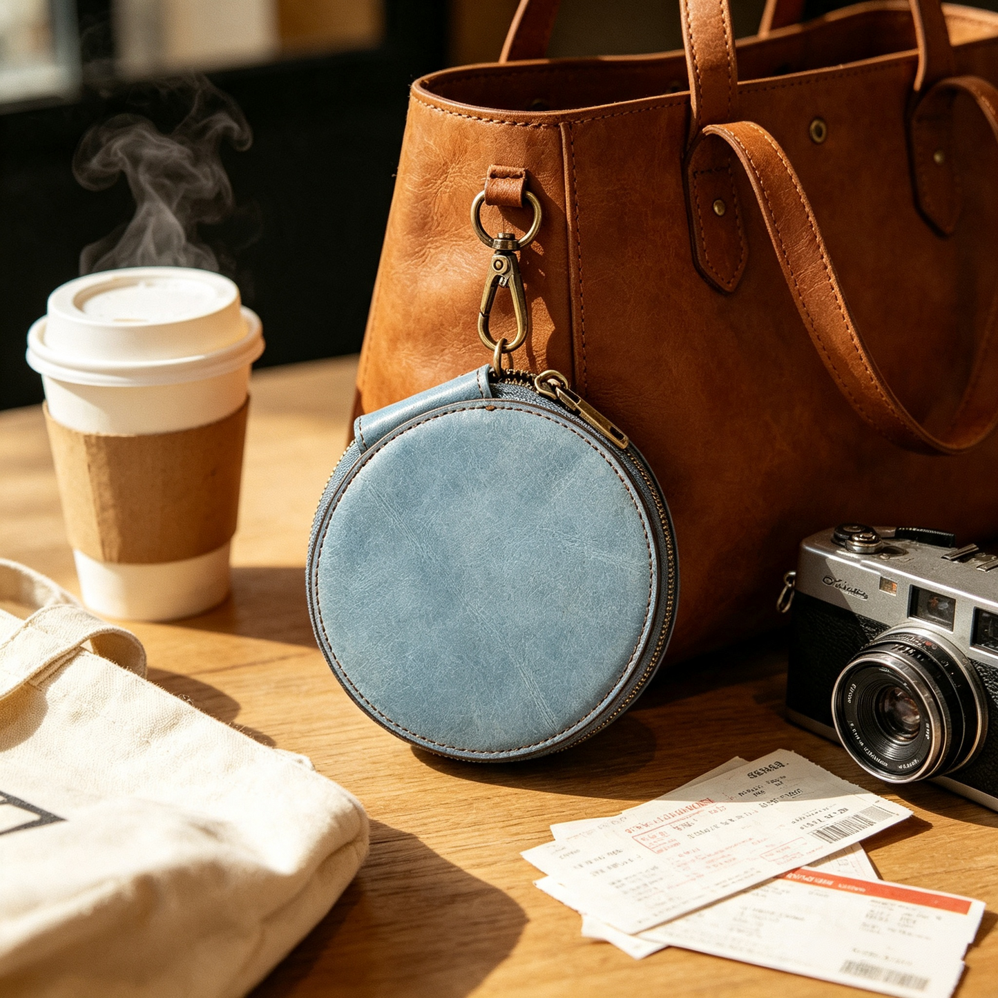 Light Blue Compact Coin Purse