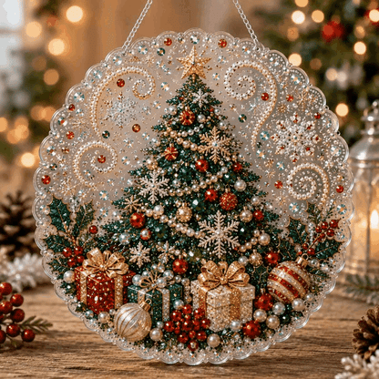 ✨ Christmas Pearl Diamond Art Hanging Ornament Kit | Luxury Flocked Canvas with Scratch-Resistant Non-Fading Pearl Beads DIY Handmade Holiday Hanging Decor 🎅💎