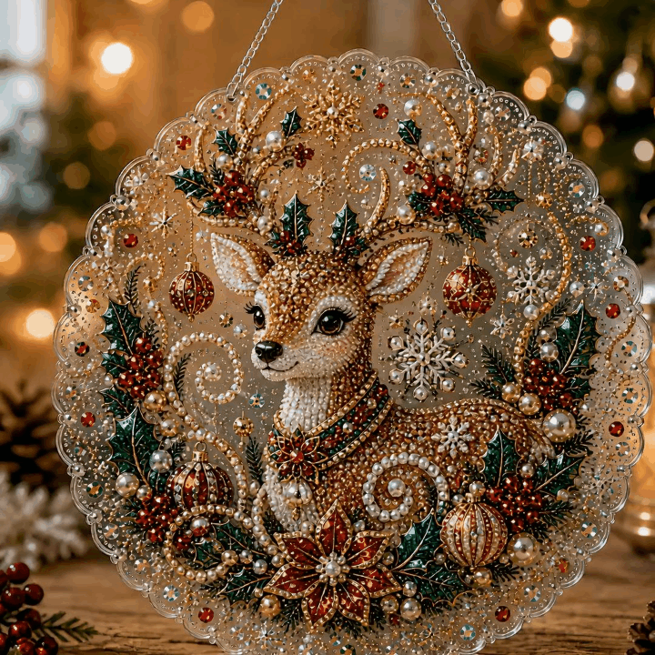 ✨ Christmas Pearl Diamond Art Hanging Ornament Kit | Luxury Flocked Canvas with Scratch-Resistant Non-Fading Pearl Beads DIY Handmade Holiday Hanging Decor 🎅💎