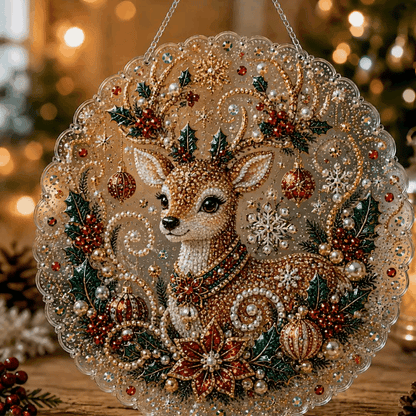 ✨ Christmas Pearl Diamond Art Hanging Ornament Kit | Luxury Flocked Canvas with Scratch-Resistant Non-Fading Pearl Beads DIY Handmade Holiday Hanging Decor 🎅💎