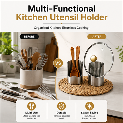 ✨ 49% OFF Stainless Steel Utensil Organizer | Keep Your Kitchen Counter Clean & Stylish 🍴