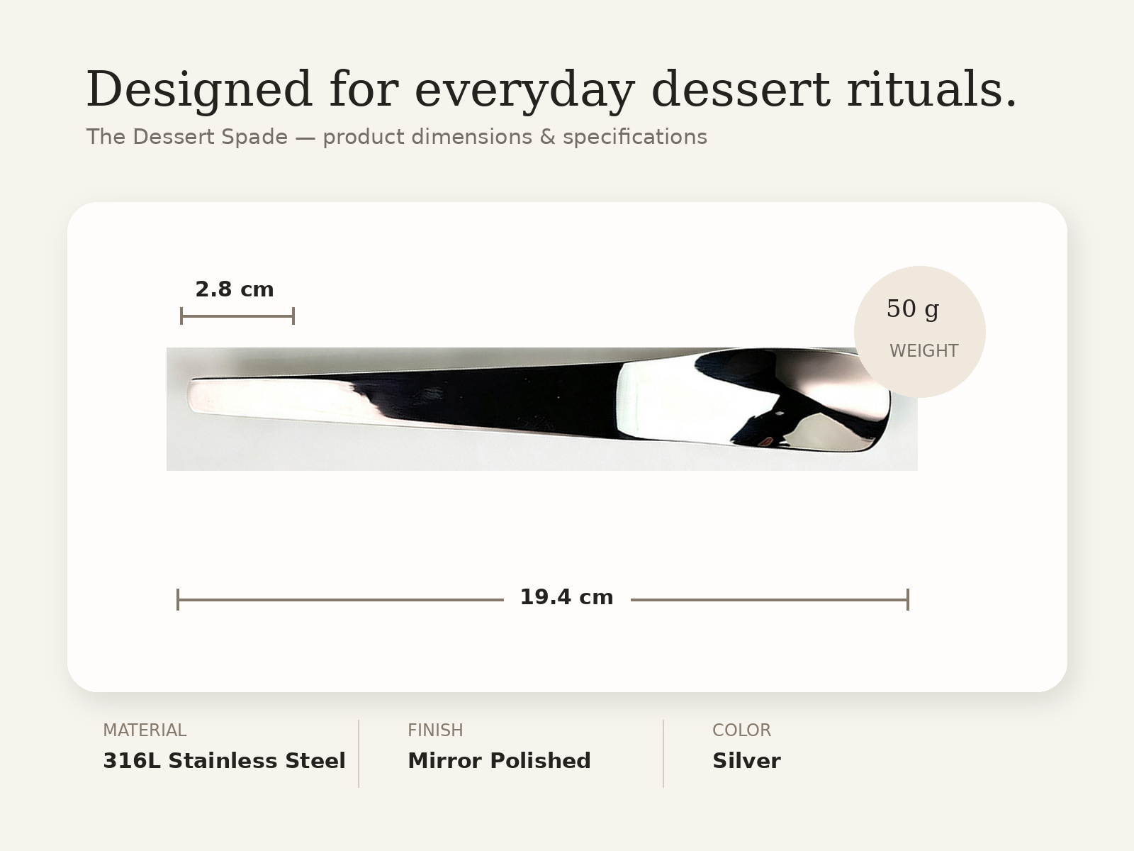 The Dessert Spade product dimensions and specifications