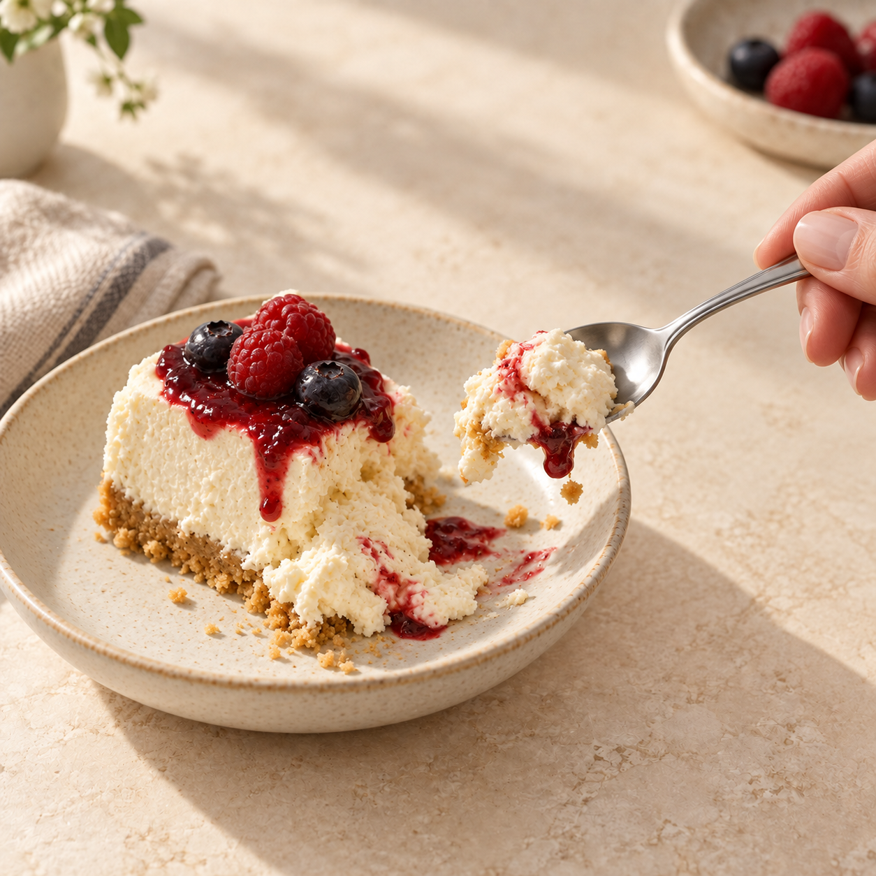 Ordinary spoon lifting soft dessert