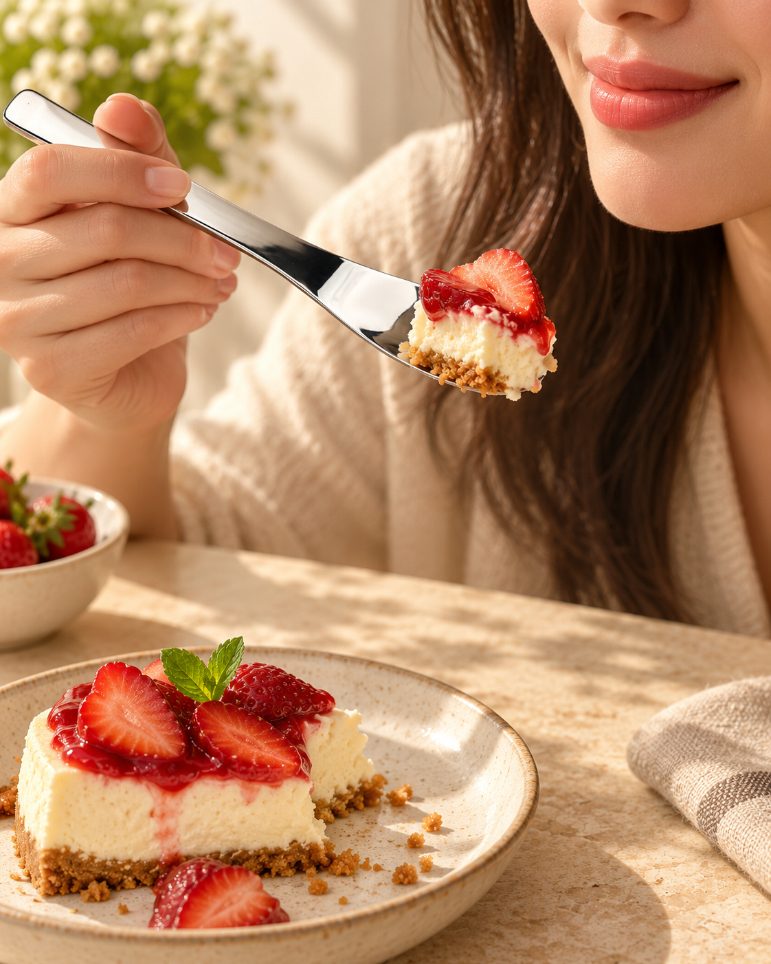 Enjoying cheesecake with The Dessert Spade