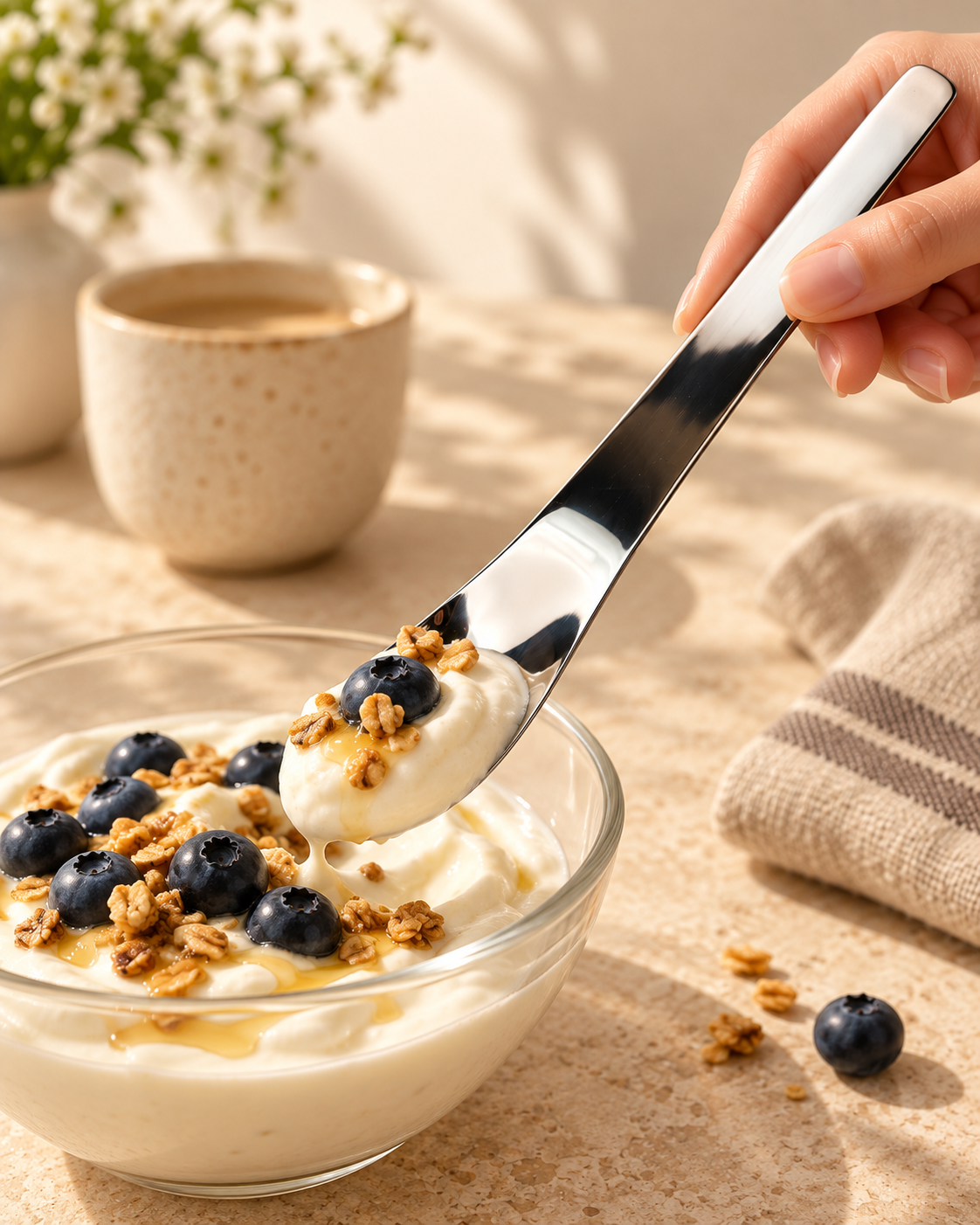 The Dessert Spade lifting a soft layered dessert