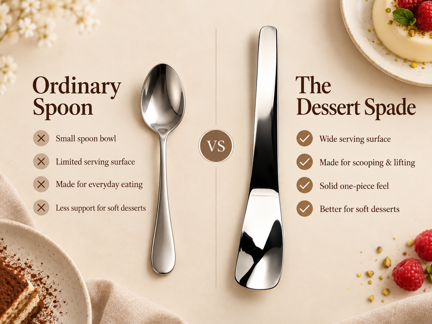 Comparison between an ordinary spoon and The Dessert Spade