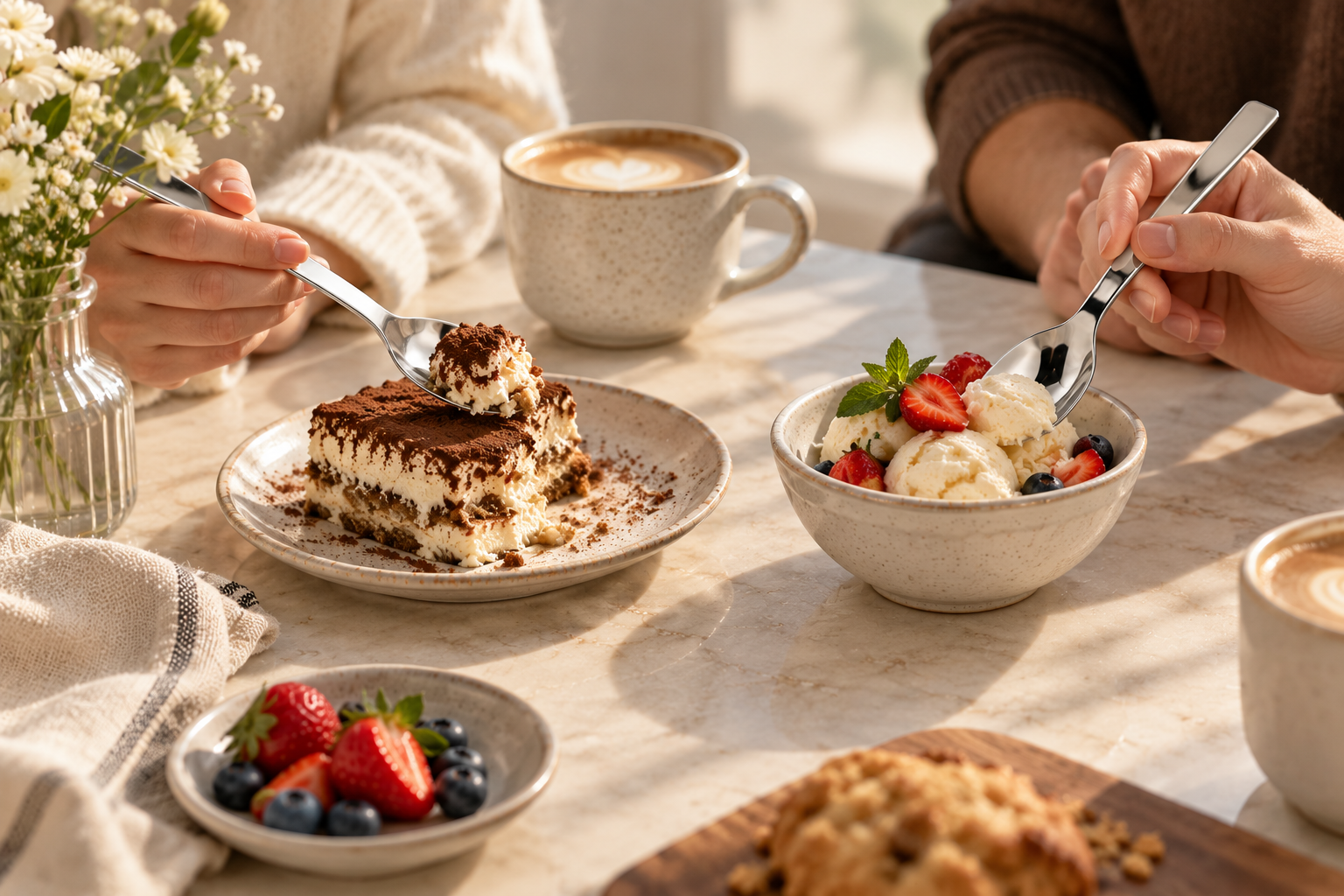 The Dessert Spade enjoyed with ice cream, cake and coffee