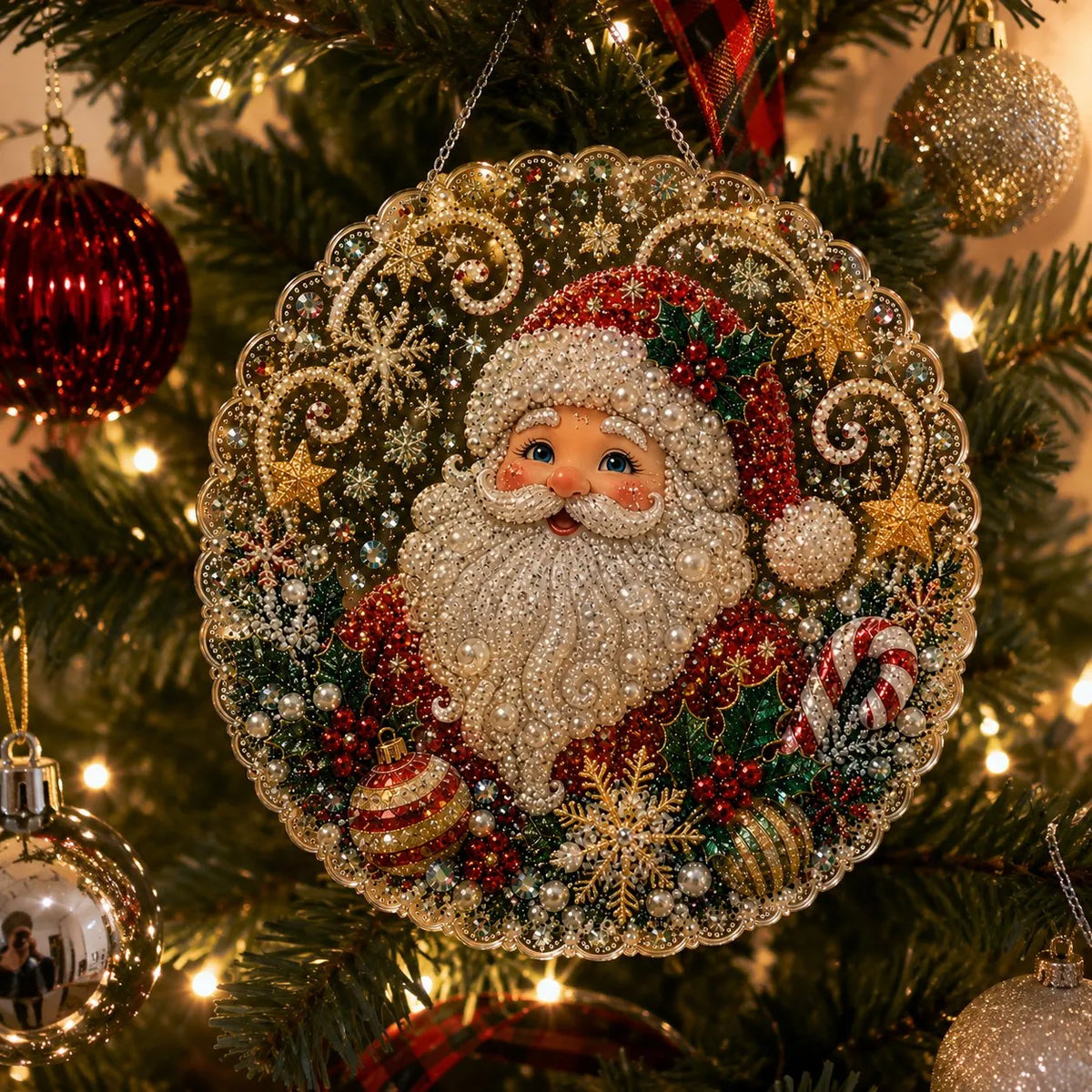 ✨ Christmas Pearl Diamond Art Hanging Ornament Kit | Luxury Flocked Canvas with Scratch-Resistant Non-Fading Pearl Beads DIY Handmade Holiday Hanging Decor 🎅💎