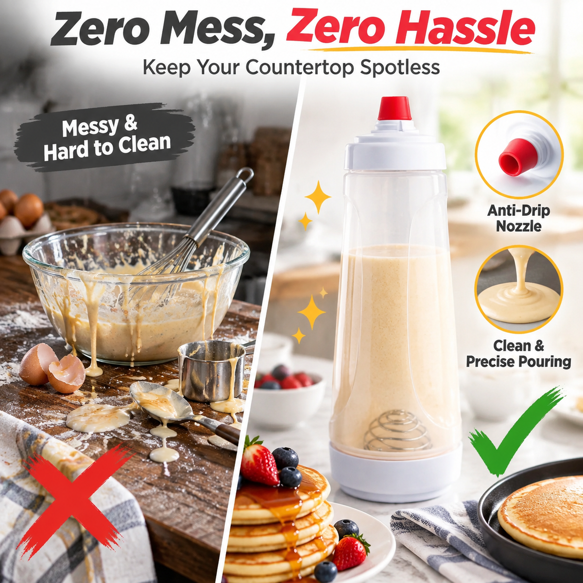 ⚡50K+ Sold 🔥 Selling Fast – 🫓4.5-Cup Pancake Batter Dispenser & Mixer