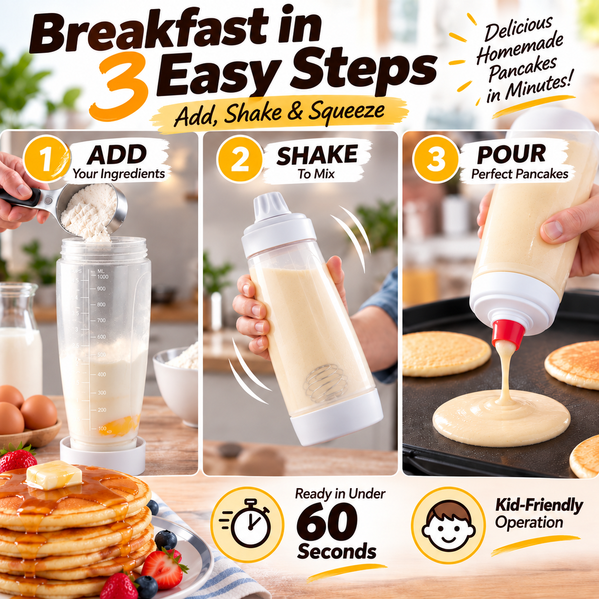 ⚡50K+ Sold 🔥 Selling Fast – 🫓4.5-Cup Pancake Batter Dispenser & Mixer