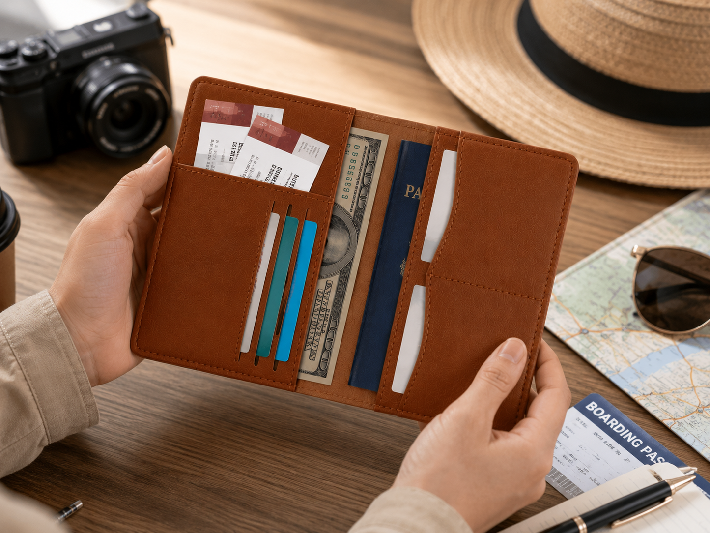 Brown Multi-Slot Passport Holder