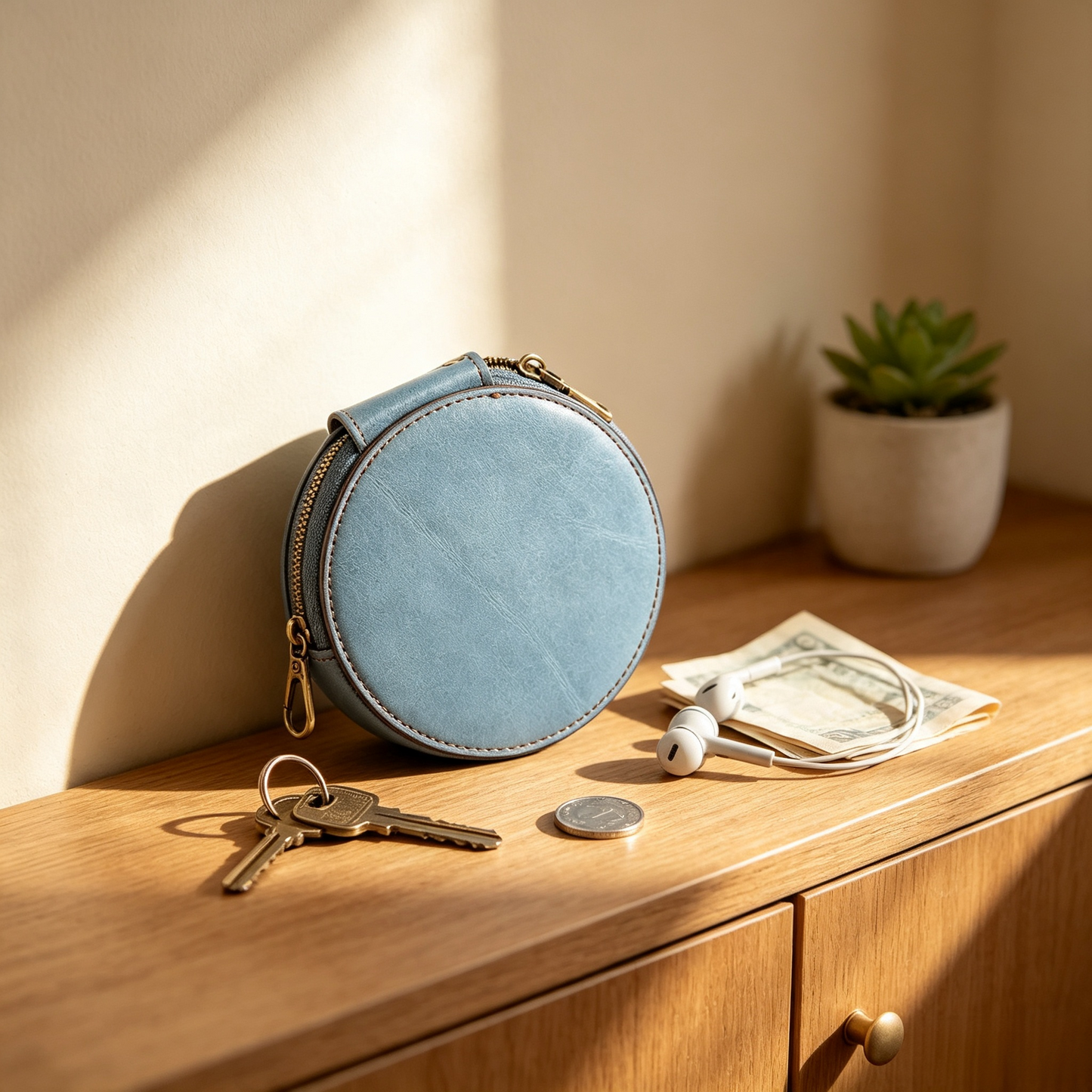 Light Blue Compact Coin Purse