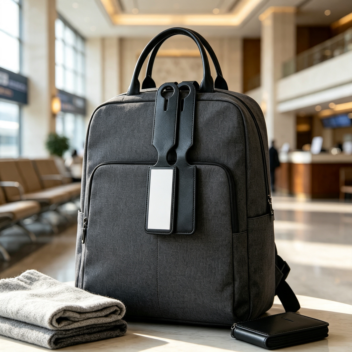 Black PU Leather Luggage Tag