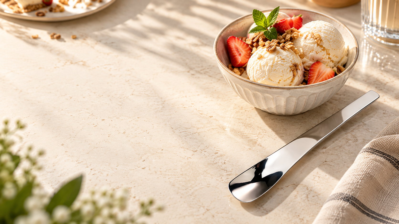The Dessert Spade beside strawberry ice cream